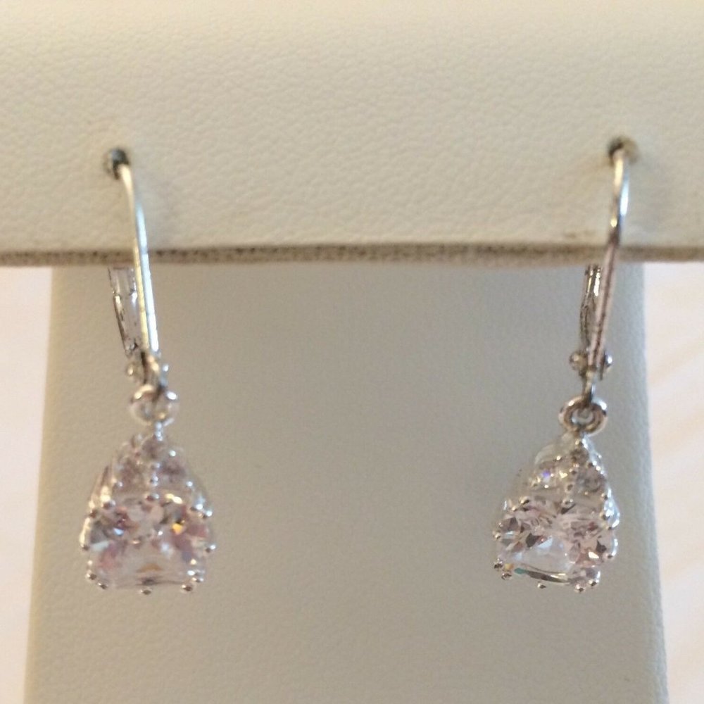 Silver Tone Pierced Earrings Large White A41